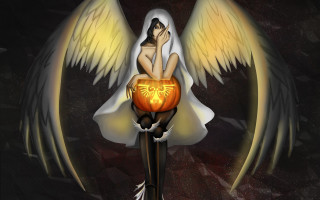 Gothic woman pumpkin wings glowing - a pumpkin free wallpaper for desktop