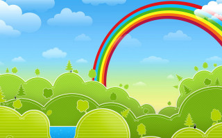 Rainbow green landscape stream clouds - surreal design free wallpaper for desktop