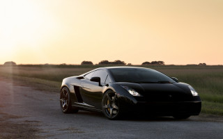 Black sports car sunset road 5 - the horizon free wallpaper