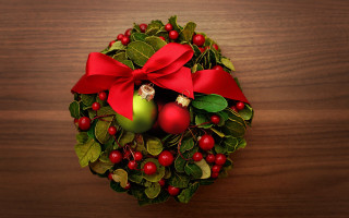 Christmas wreath red bow pears - ornamental free wallpaper