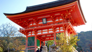 Red building clock statue autumn - eishōsai chōki free wallpaper