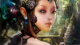 Futuristic woman clock headpiece steampunk - the camera free wallpaper for desktop