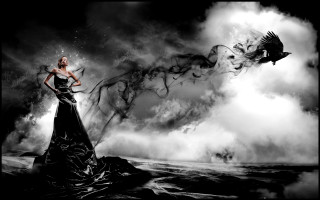 Woman black dress rock ocean - a rock in the ocean free wallpaper