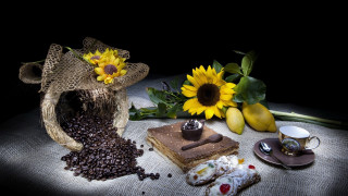 Flower vase food coffee sunflowers - food photography free wallpaper