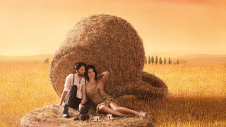 Man woman hay bale wheat - a surrealist painting free wallpaper