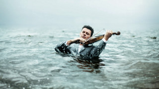 Man wet suit violin water - surreal photography free wallpaper for desktop