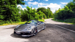 Silver sports car woods blue - the side of the road free wallpaper for desktop