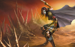 Woman armor sword desert fantasy - a woman in a costume holding free wallpaper for desktop