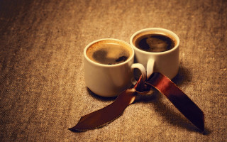 Two coffee cups brown ribbon 2 - two cup of coffee free wallpaper