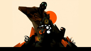 Stylized man gun skull orange - image of a man free wallpaper for desktop