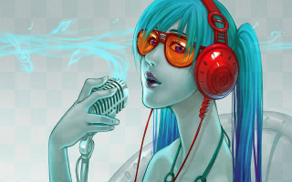 Blue hair headphones microphone funk - a microphone and a microphone free wallpaper