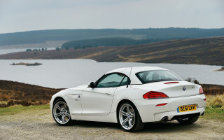 White bmw z4 lake mountains - a cloudy sky free wallpaper for desktop
