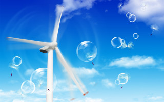 Wind turbine bubbles sky clouds - a few bird free wallpaper for desktop