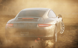 Silver sports car dirt road - cinematic focus free wallpaper