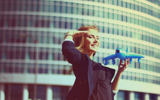 Woman toy airplane glass building - behance hd free wallpaper