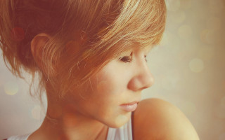 Woman messybun lookingdown closeup realistic 2 - messy free wallpaper