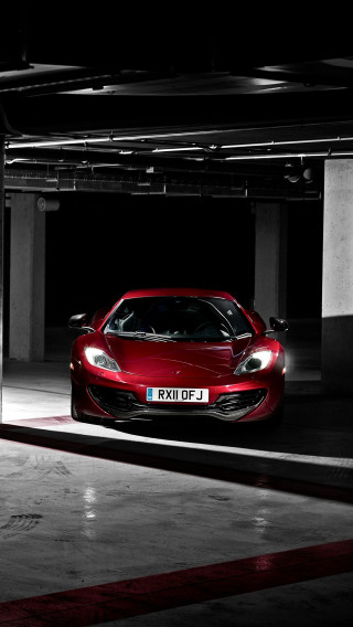 Red sports car parking garage 7 - a license plate free wallpaper for mobile
