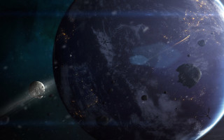 Space station debris distant object - free space wallpaper