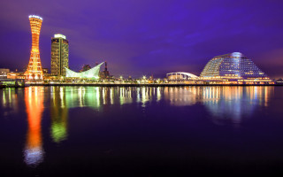 City skyline bridge night reflections - a bridge and a building free wallpaper