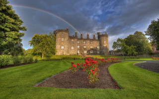 Rainbow castle flower garden vivid - a rainbow in the sky free wallpaper