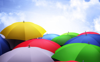 Colorful umbrellas field blue sky - blue sky free wallpaper for desktop