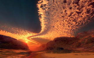 Sunset mountain spiralcloud river autumn - fractal free wallpaper for desktop