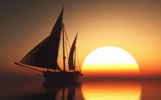 Sailboat ocean sunset moon cloud - the sun setting behind free wallpaper
