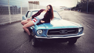 Woman blue mustang road city - the hood free wallpaper