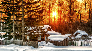 Snowy cabin urban mountain sunset - evgeny lushpin free wallpaper