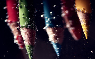 Colorful umbrellas water droplets dark - crayon art free wallpaper