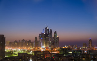 City skyline night tall buildings - panoramic view free wallpaper