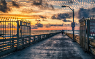 Pier sunset clouds cityscape bridge - a pier free wallpaper for desktop