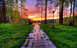 Sunset path grass light pole - a grassy area free wallpaper