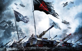 Tanks flags clouds matte painting - flag free wallpaper