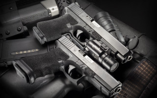 Guns guncase table blackwhite precisionism - rembrandt free wallpaper