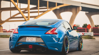 Blue sports car bridge yellow - a bridge and a bridge in the background free wallpaper