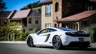White sports car residential city - a red roof free wallpaper