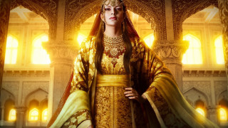 Golden dress woman arch sunlight - golden free wallpaper for desktop