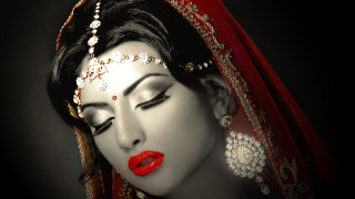 Woman red lip veil headpiece - fashion photography free wallpaper