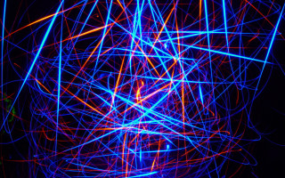 Blue red lights dark sky - chiharu shiota free wallpaper
