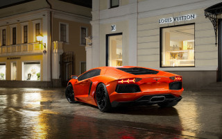 Bright orange sports car night 3 - orange sports car free wallpaper