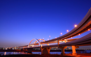 Bridge night lights city skyline - dynamic free wallpaper for desktop