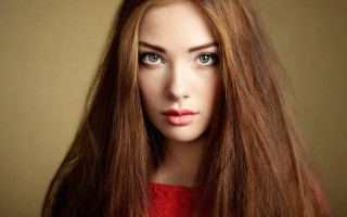 Woman long hair red sweater 3 - brown background free wallpaper