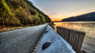 Fence water sunset mountains nature - a wooden fence next free wallpaper