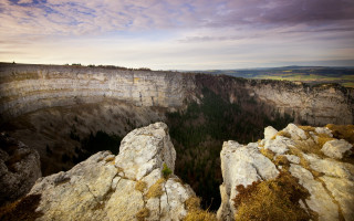 Canyon mountains trees cloudy sky - a high point of view free wallpaper