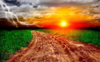 Dirt road field lightning red - apocalyptic free wallpaper for desktop