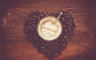 Coffee spoon beans wooden table - free hearts wallpaper