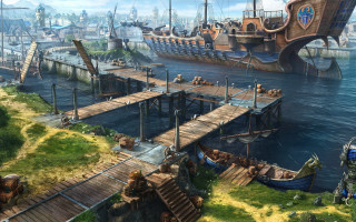 Harbor boat bridge man horse - andreas rocha free wallpaper for desktop