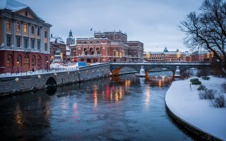 Winter river bridge cityscape snow - carl gustaf pilo free wallpaper