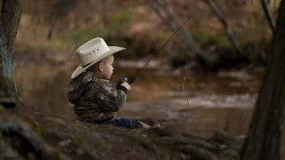 Boy cowboy hat fishing stream - photography free wallpaper for desktop